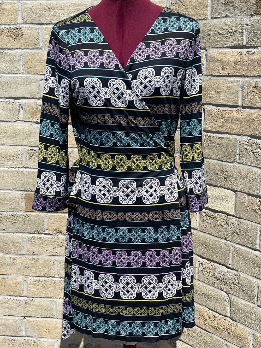 Diane Von Furstenberg Abigail Silk Jersey Midi Wrap Dress Celtic Knot Size 12